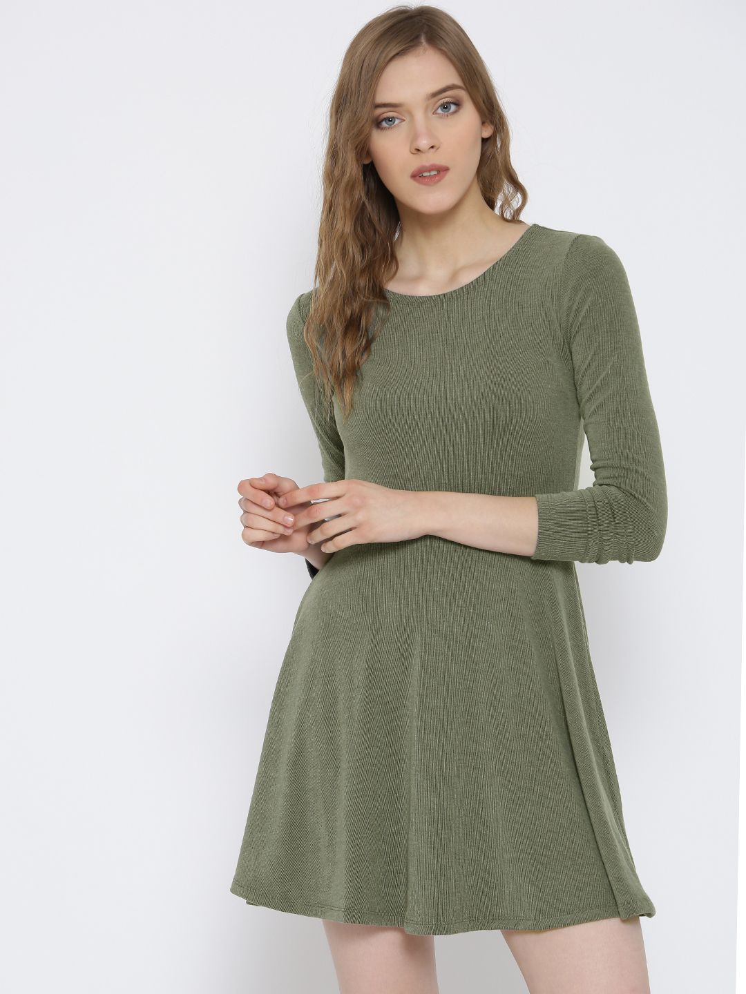 Buy FOREVER 21 Women Olive Green Solid Skater Dress - Dresses for Women  1720203 | Myntra