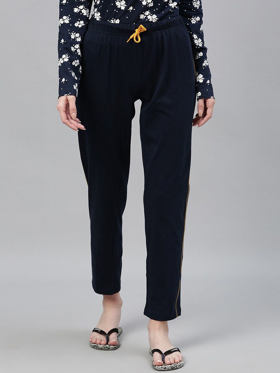 Kryptic Women Navy Blue Solid Cotton Lounge Pants Price in India