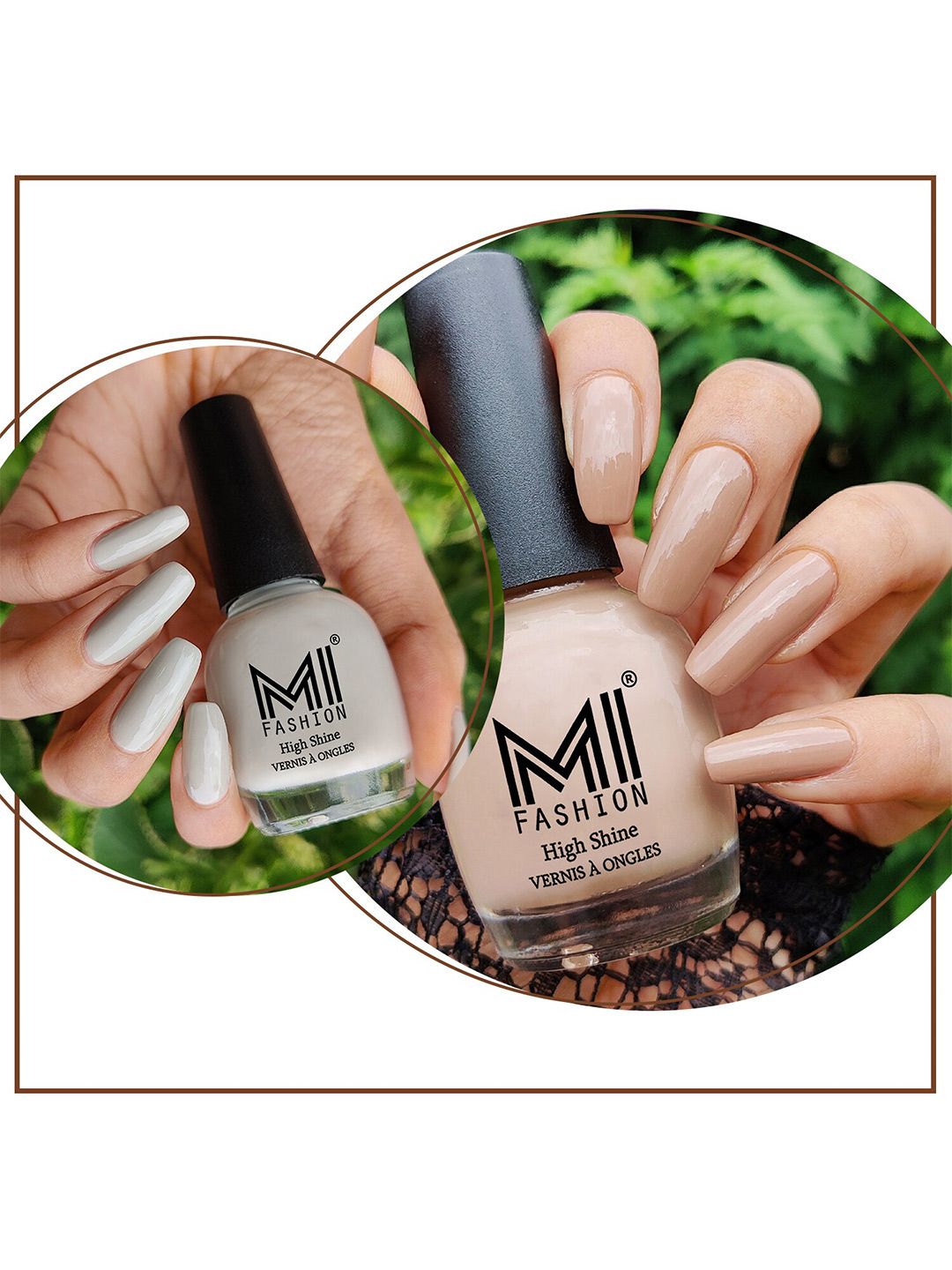 MI FASHION Set of 2 High Shine Nail Lacquer - Vanilla Nude & Seashell Cement Nude