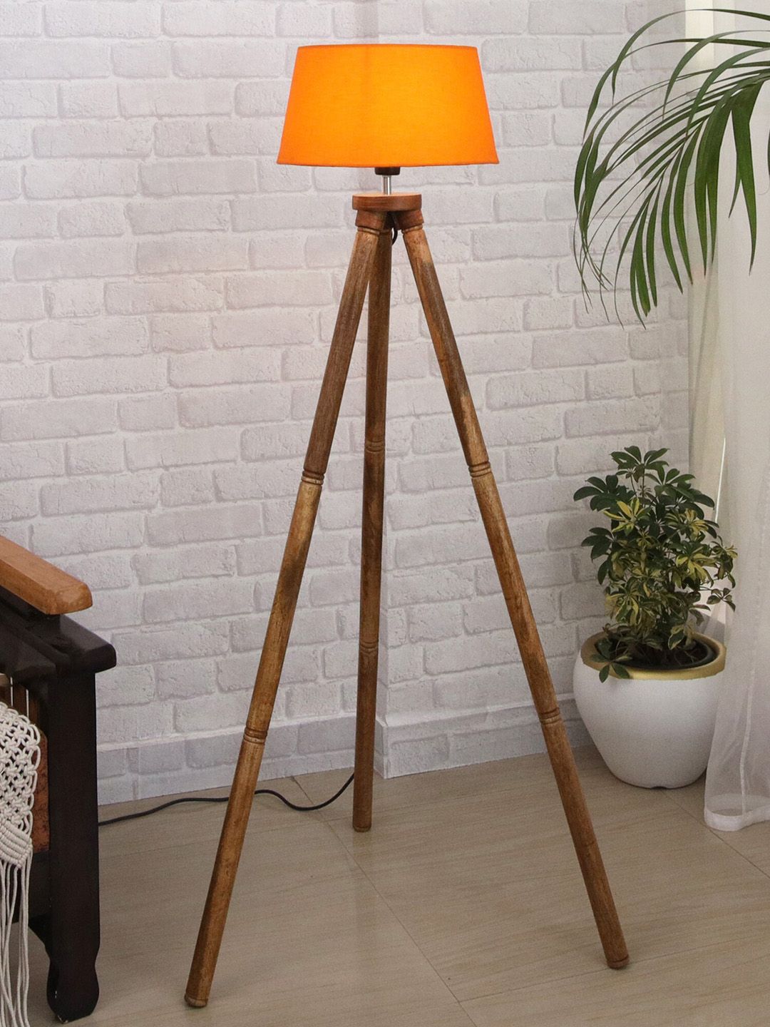 Homesake Orange Wood Tripod Floor Lamp Price in India
