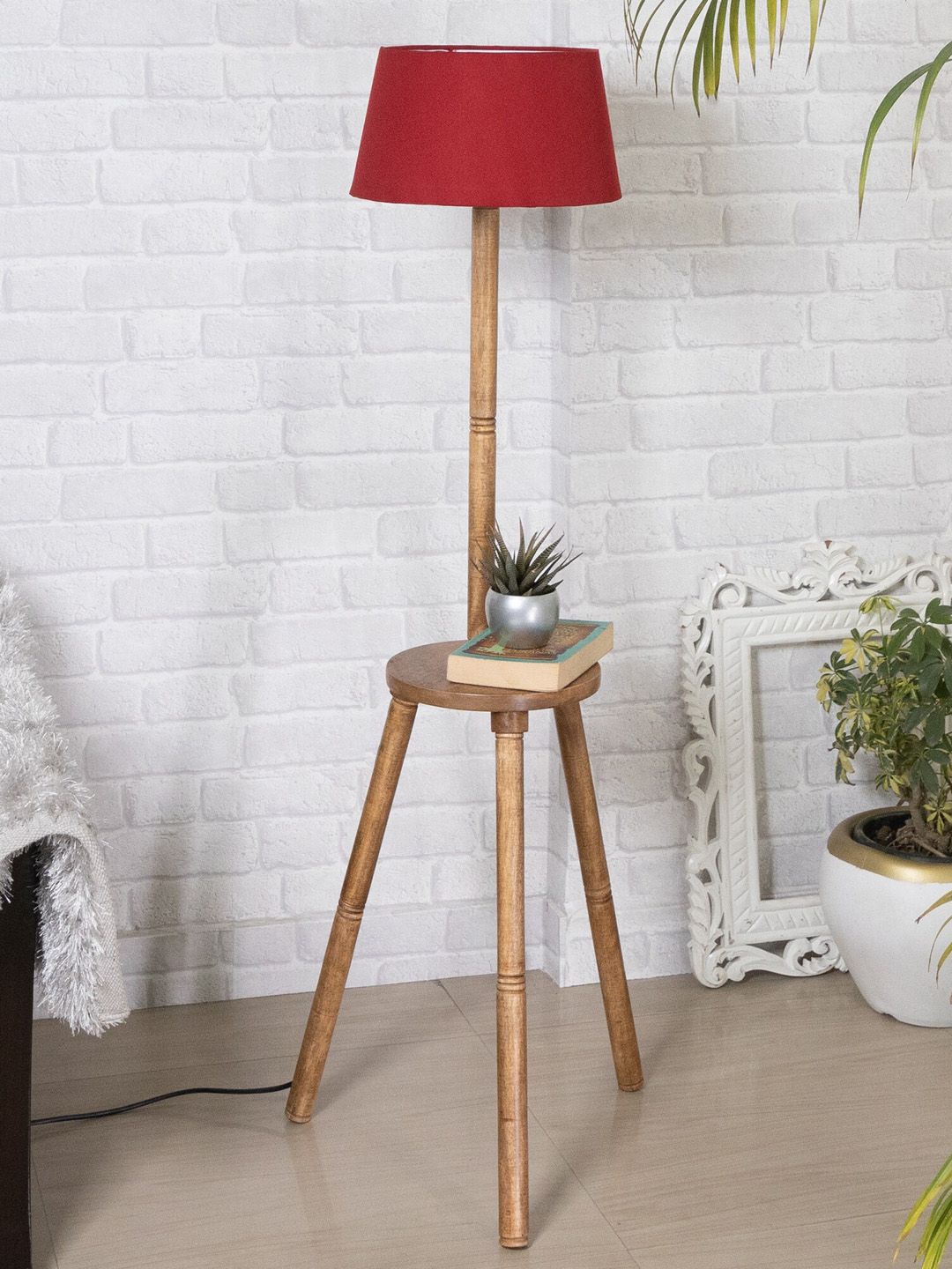 Homesake Red Tripod Floor Lamp With Shade Price in India