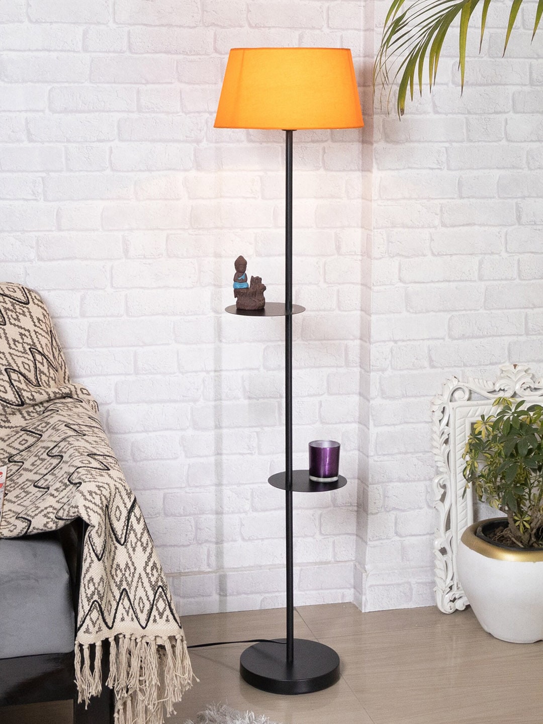 Homesake Orange Duo Shelf Metal Floor Lamp Price in India