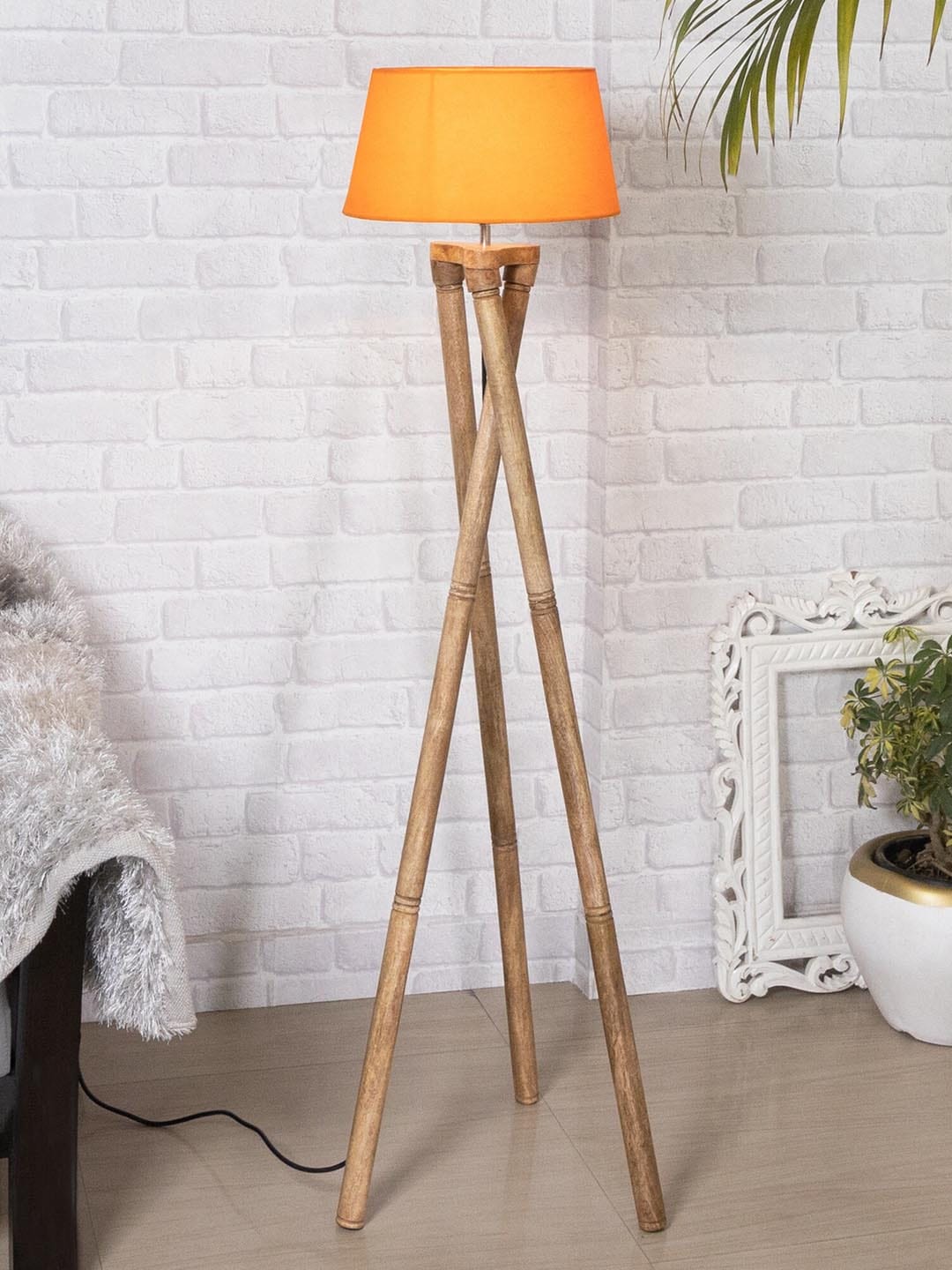 Homesake Orange & Beige Cross-Leg Contemporary Tripod Floor Lamp Price in India