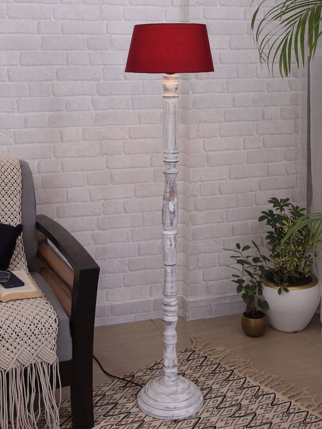 Homesake Red & White Wood Antique Athens Candlestick Floor Lamp With Drum Shade Price in India
