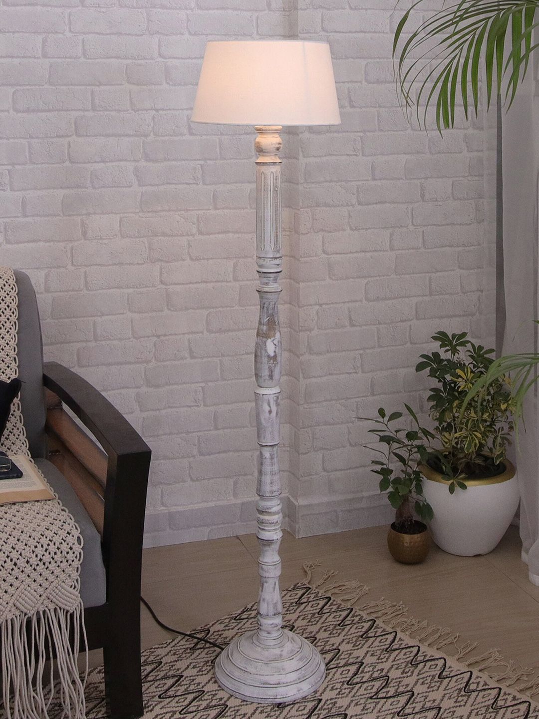 Homesake White Wood Antique Athens Candlestick Floor Lamp With Drum Shade Price in India