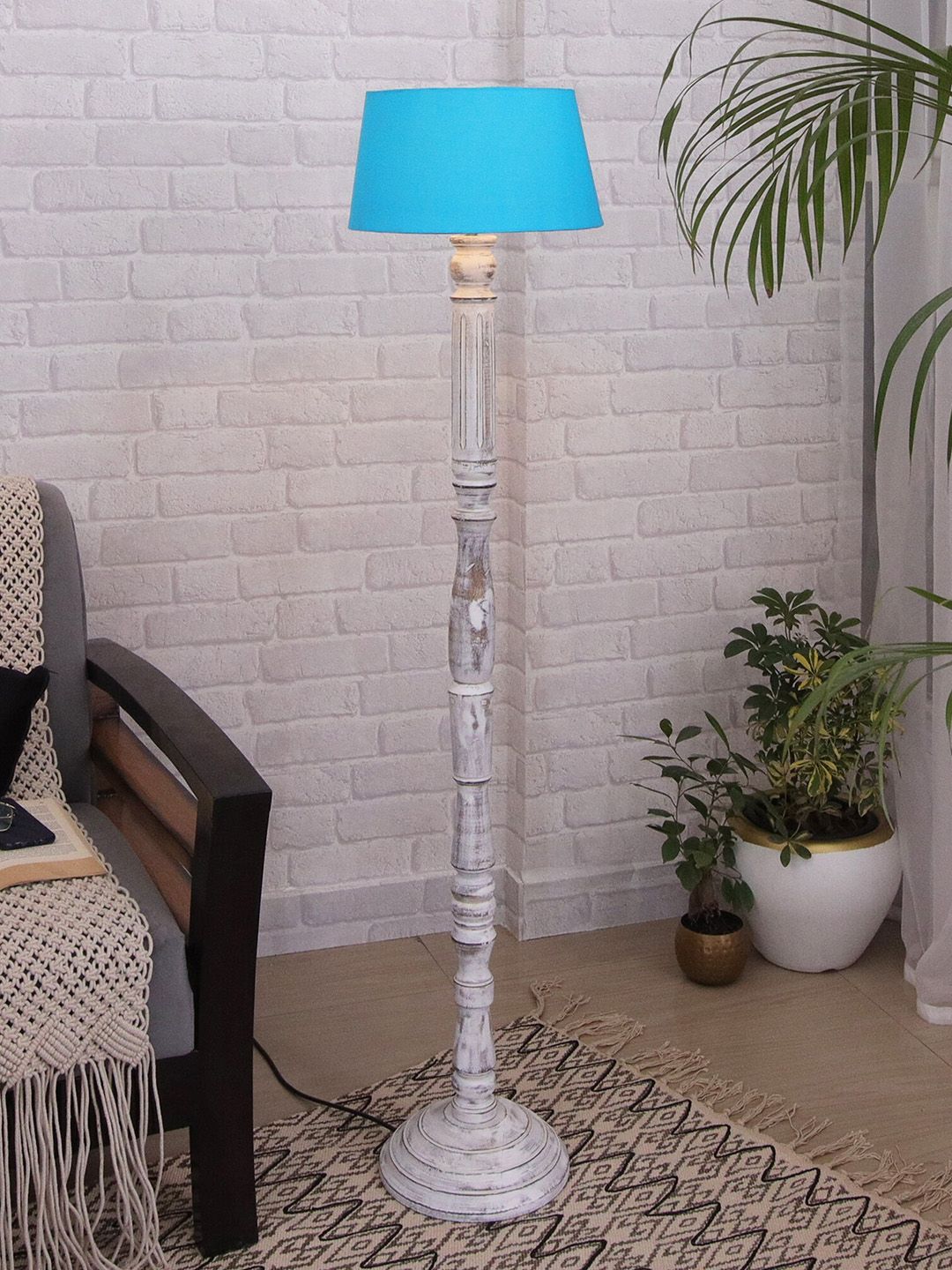 Homesake White & Blue Contemporary Athens Candlestick Floor Lamp Price in India