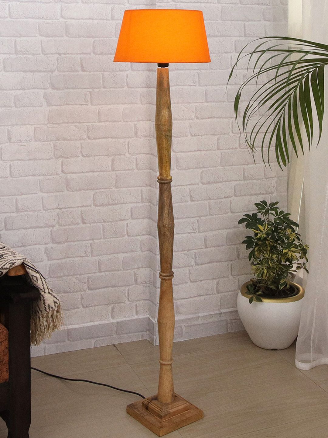Homesake Orange Shade Wooden Candlestick Floor Lamp Price in India