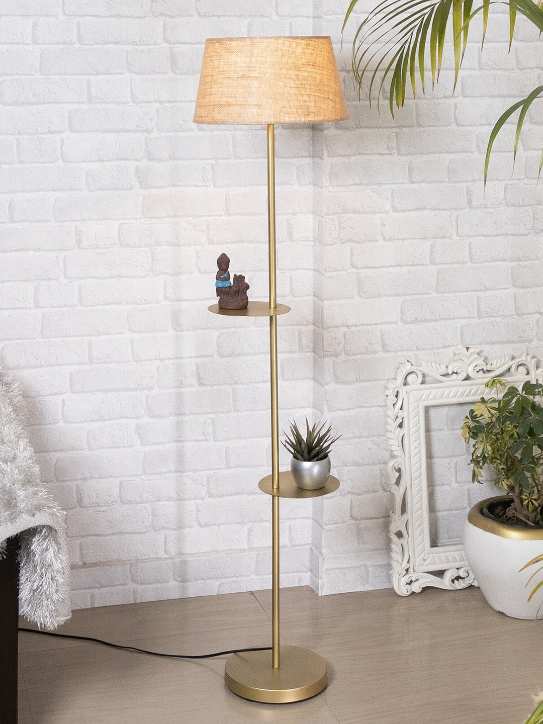 Homesake Beige & Gold-Toned Contemporary Shelf Metal Floor Lamp Price in India