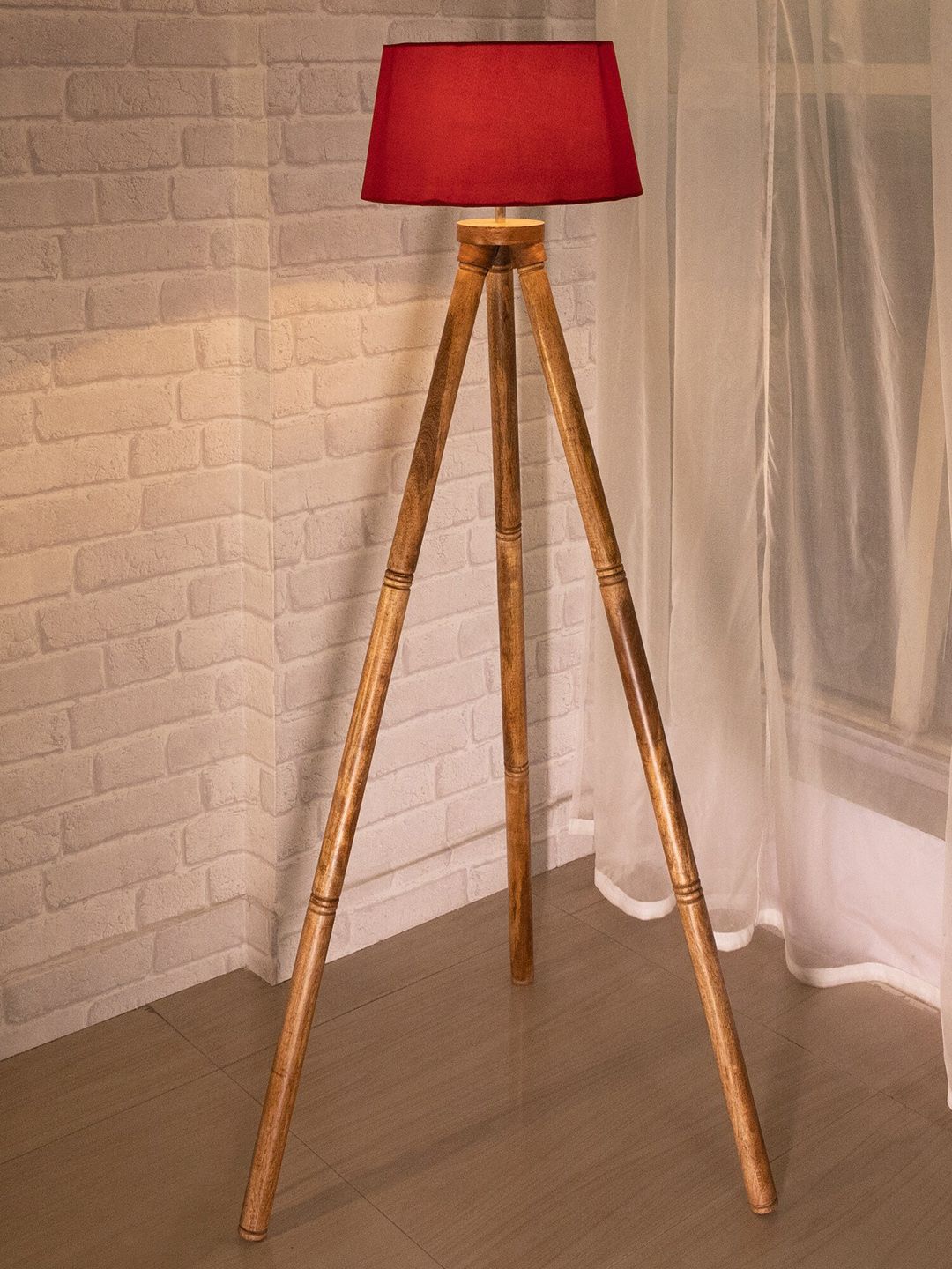 Homesake Red Wood Tripod Floor Lamp Price in India