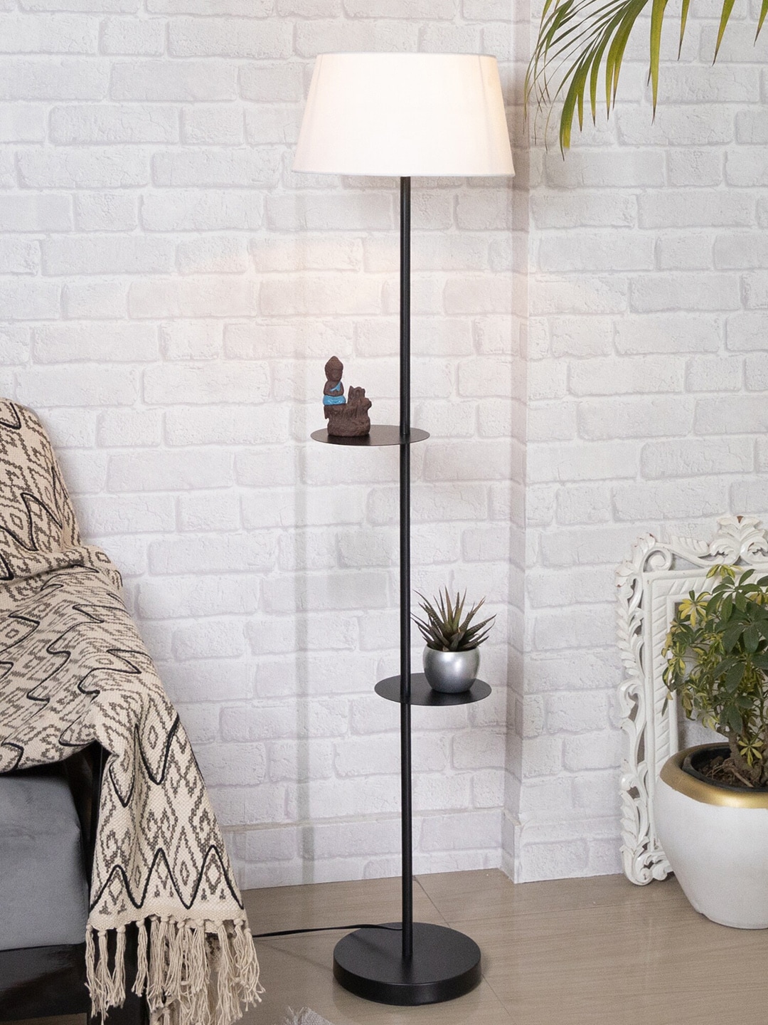 Homesake White & Black Contemporary Two Tiered Floor Lamp With Jute Shade Price in India