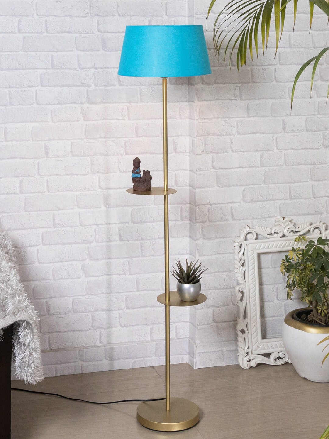 Homesake Turquoise Blue Contemporary Duo Shelf Metal Floor Lamp Price in India