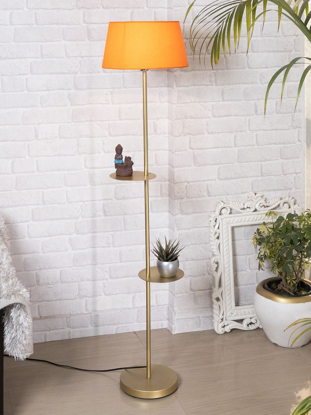 Homesake Orange & Gold-Toned Metal Floor Lamp Price in India
