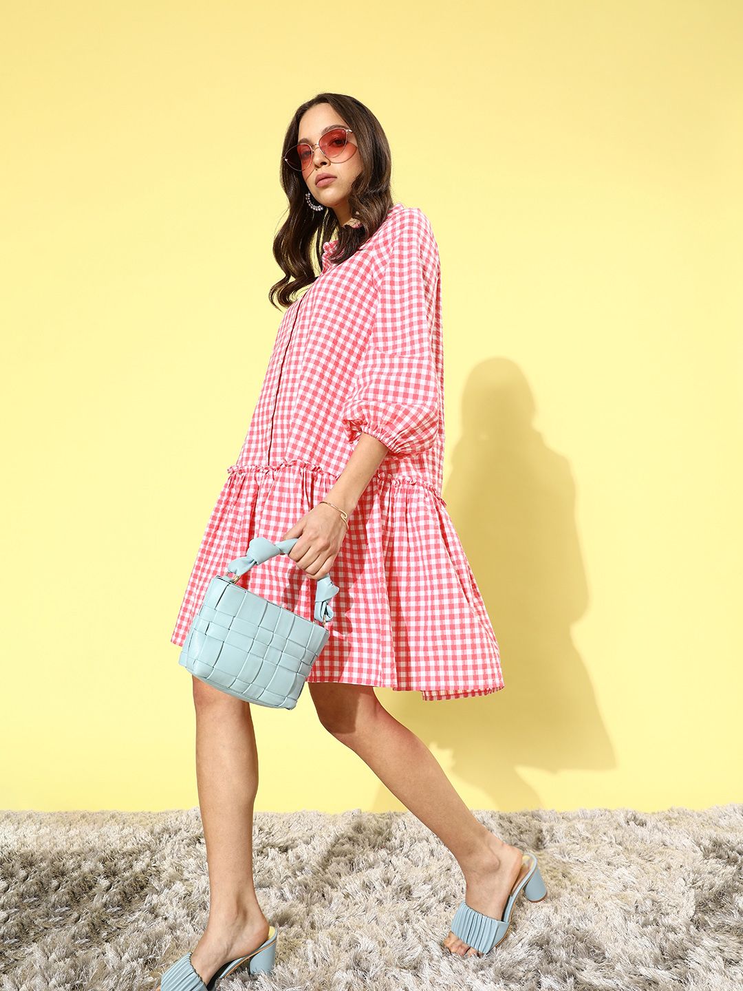 Buy ZOLA Women Pretty Pink Checked Summer Gingham Dress - Ethnic