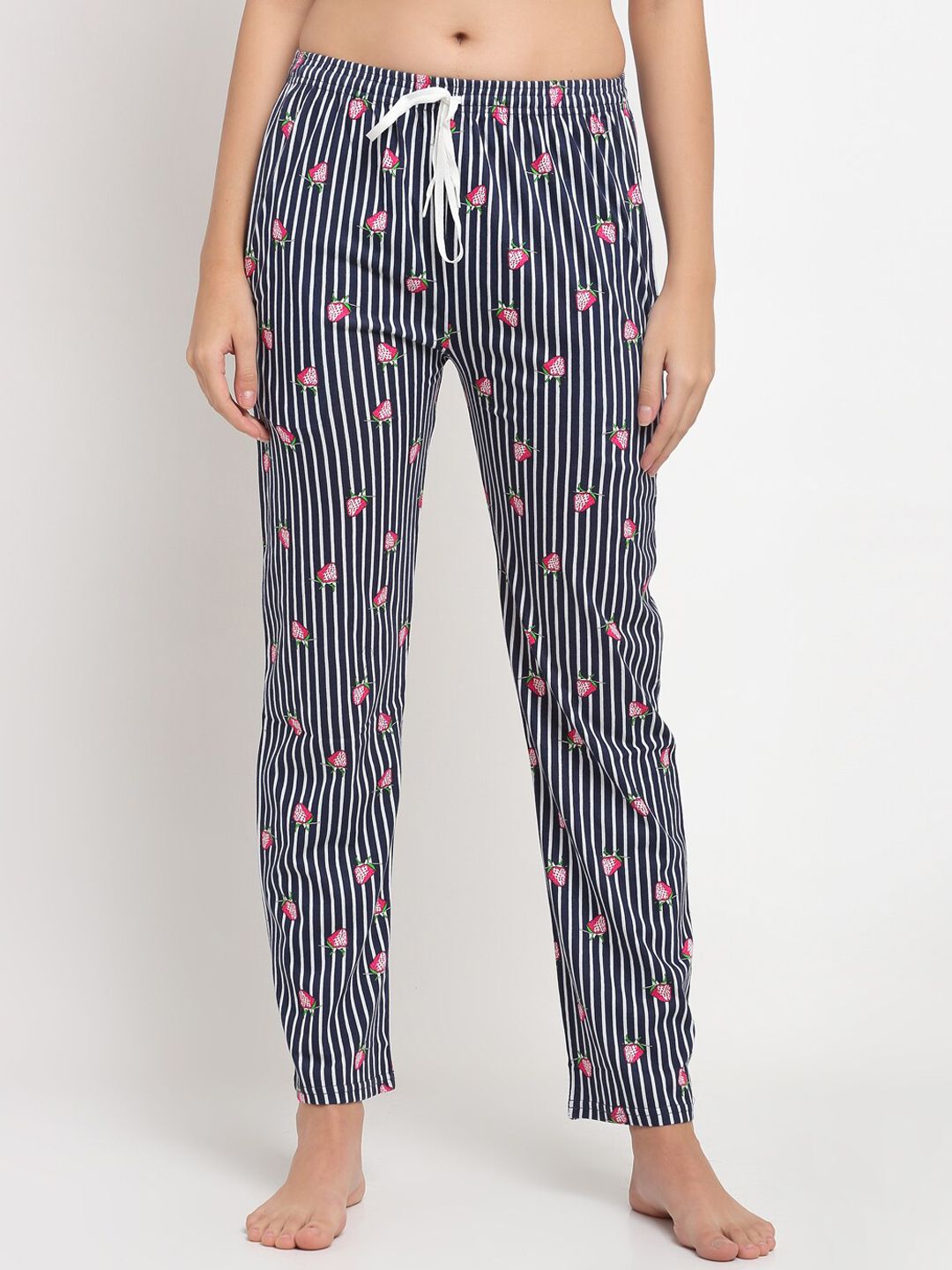 Claura Women Blue & White Printed Lounge Pants Price in India