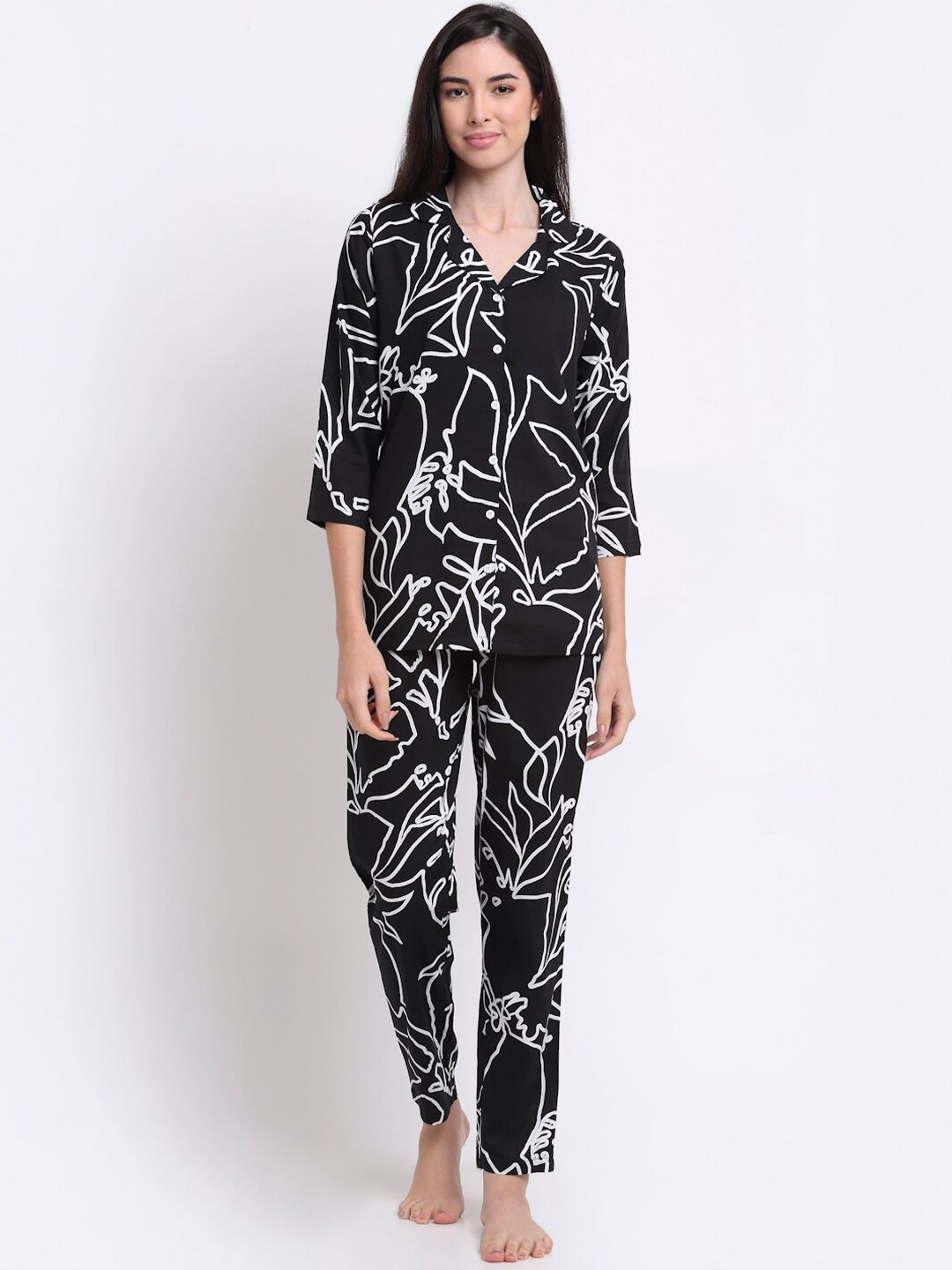 Claura Women Black Printed Night suit Price in India