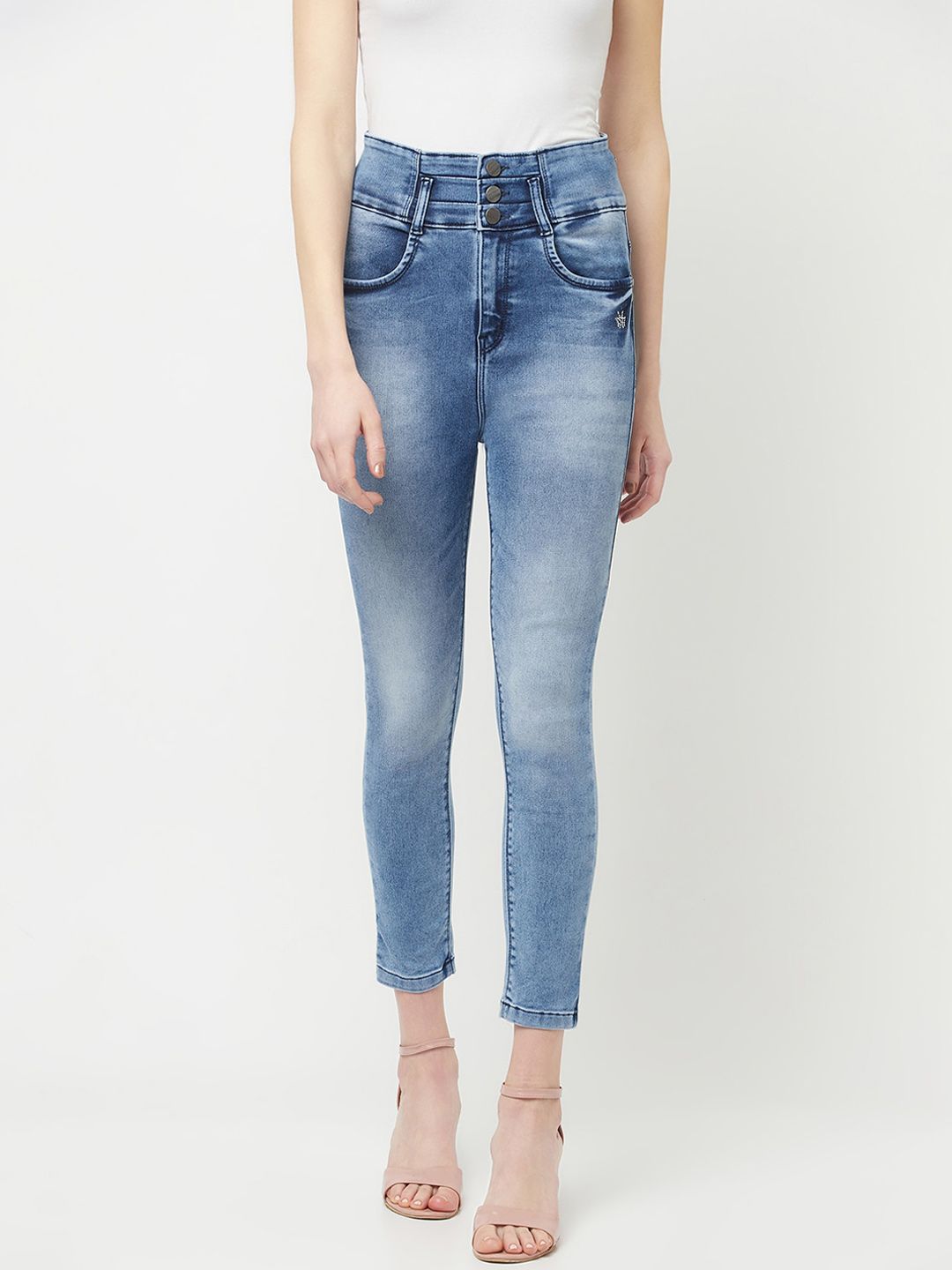 Crimsoune Club Women Blue Skinny Fit High-Rise Heavy Fade Stretchable Jeans Price in India