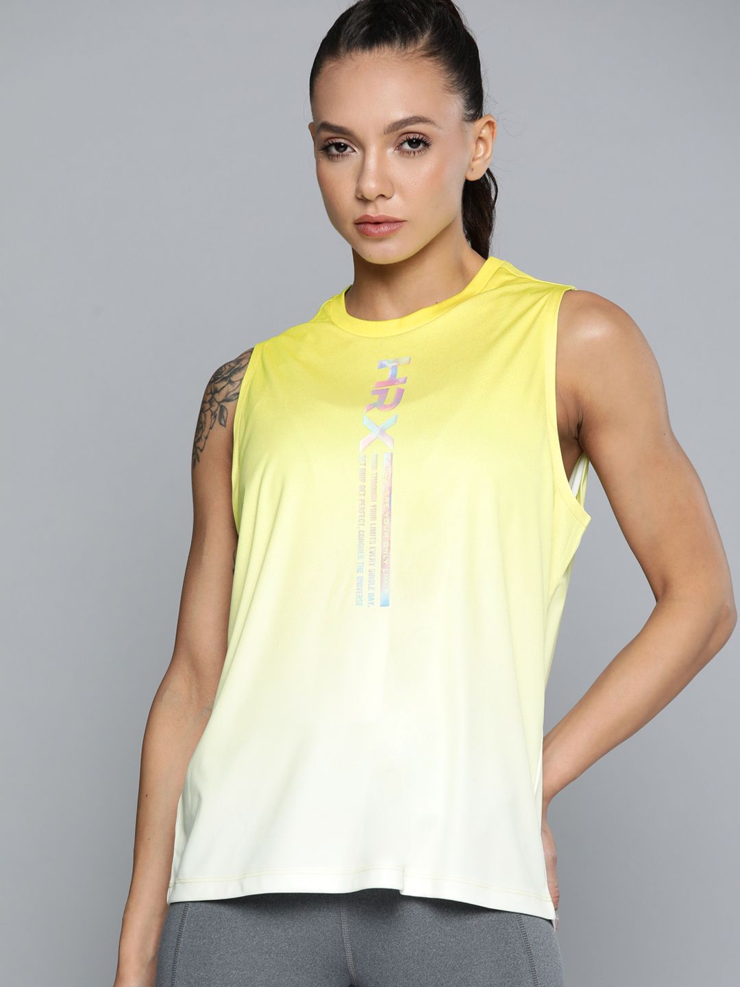 HRX By Hrithik Roshan Training Women Neon Lime Rapid-Dry Typography Tshirts Price in India