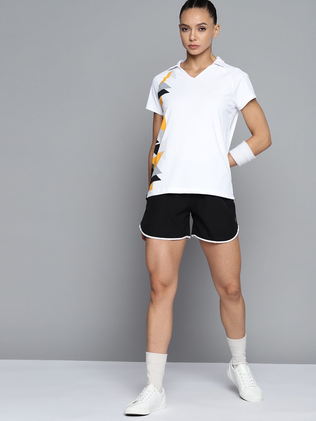 HRX By Hrithik Roshan Racketsport Women Optic White Rapid-Dry Abstract T-shirt Price in India