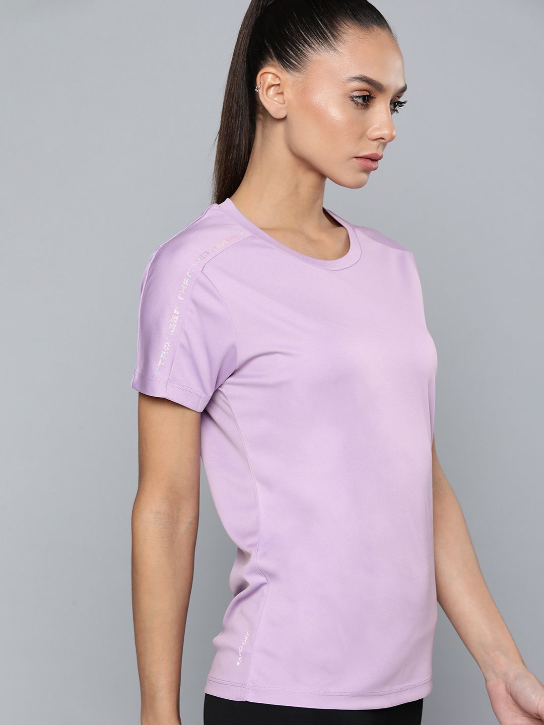 HRX By Hrithik Roshan Training Women Digital Lavender Rapid-Dry Solid Tshirts Price in India