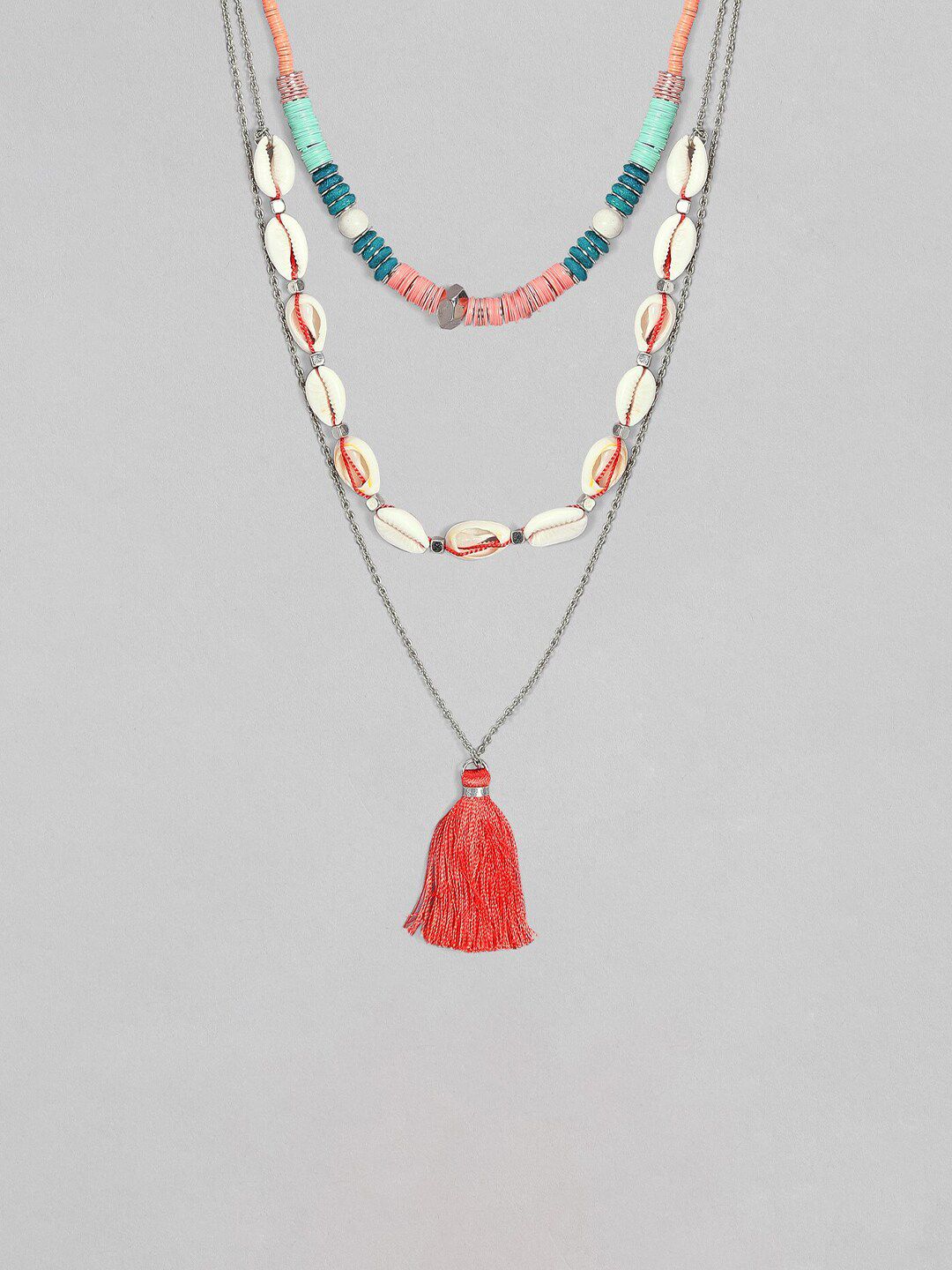 Rubans Voguish Blue & Pink Multi Layered Necklace Price in India