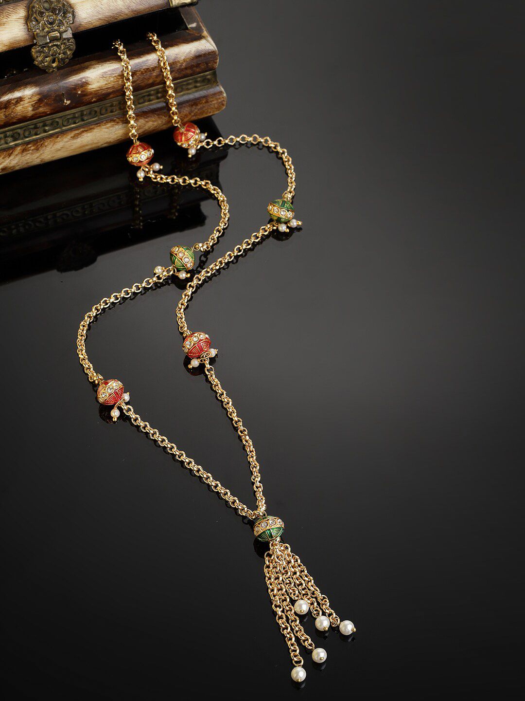 DUGRISTYLE Gold-Toned & Red Copper Gold-Plated Necklace Price in India