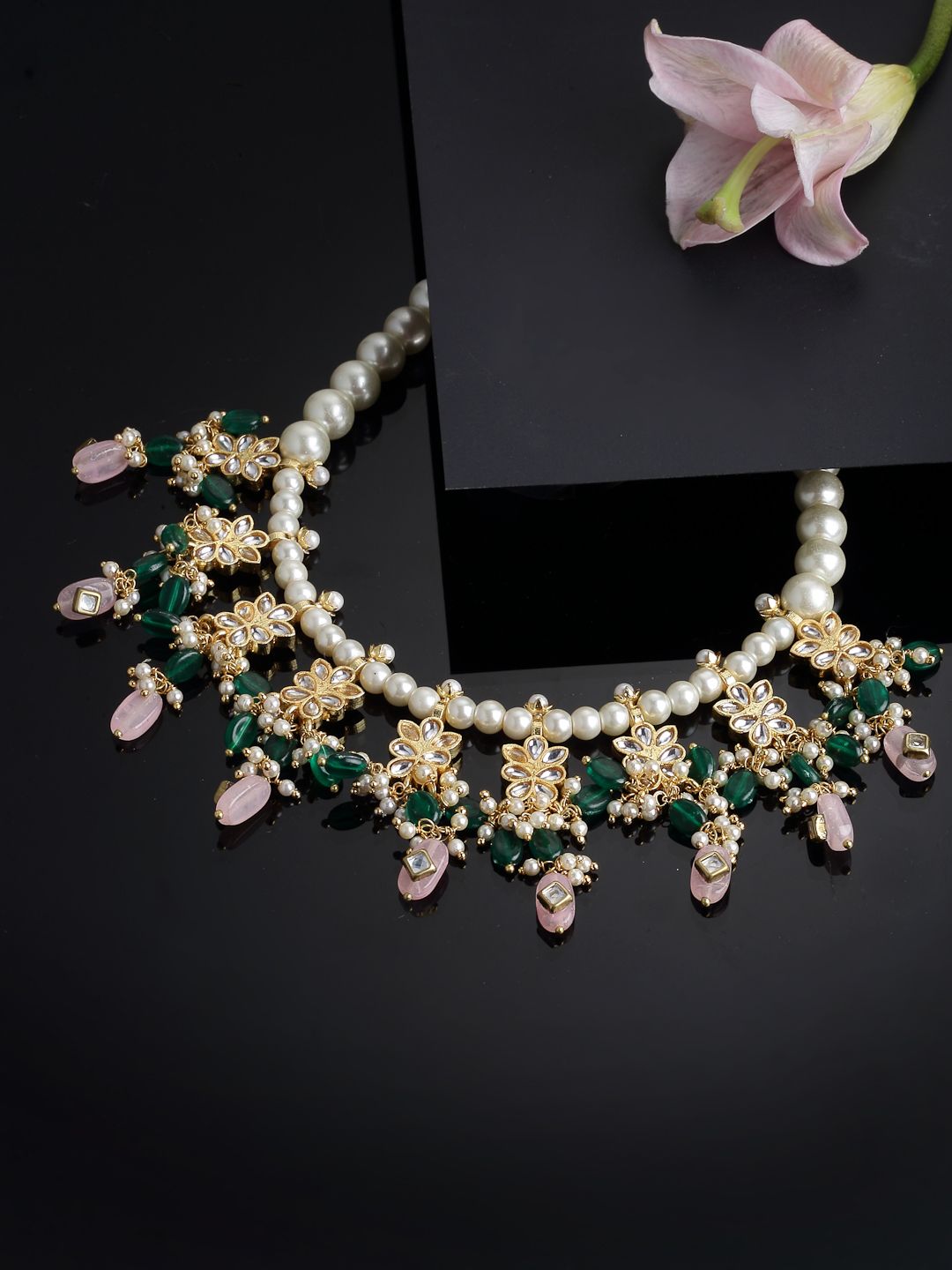 DUGRISTYLE Green Sterling Silver Gold-Plated Handcrafted Necklace Price in India