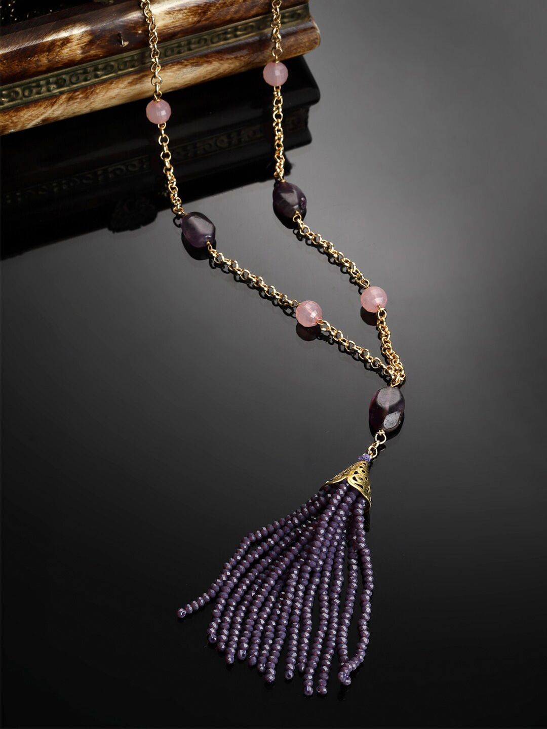 DUGRISTYLE Gold-Toned & Purple Copper Gold-Plated Handcrafted Necklace Price in India