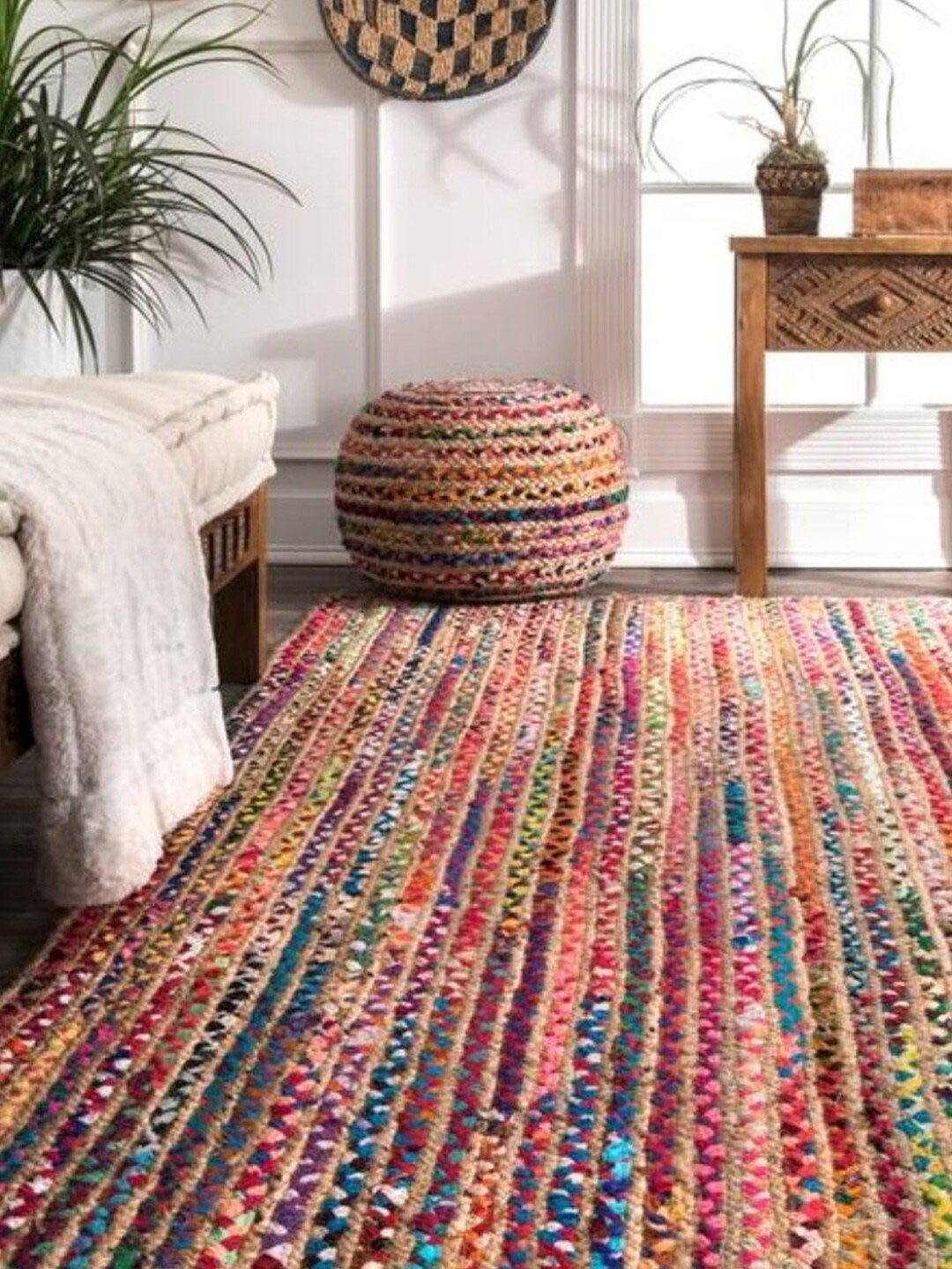 HABERE INDIA Multicoloured Striped Jute Carpet Price in India