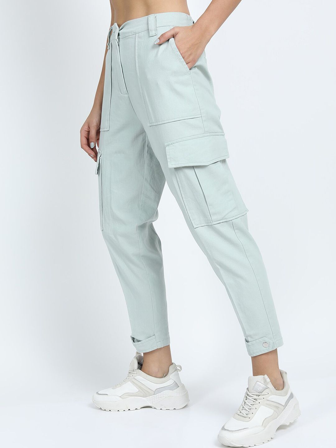 Tokyo Talkies Women Green Tapered Fit Easy Wash Cargos Trousers Price in India