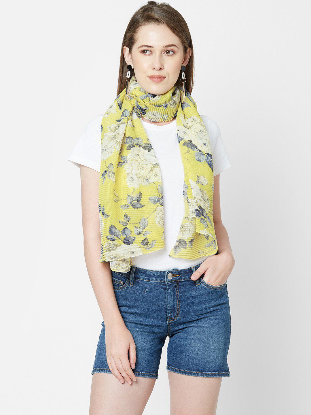 Cloth Haus India Women Yellow & White Printed Scarf Price in India