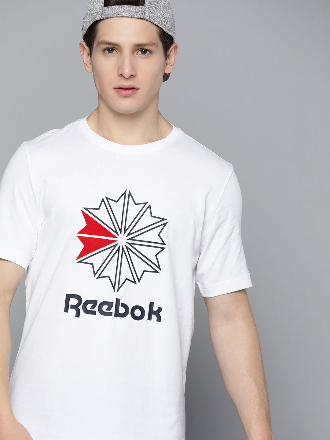 Reebok Classic Unisex White & Black Pure Cotton Brand Logo Printed T-shirt Price in India