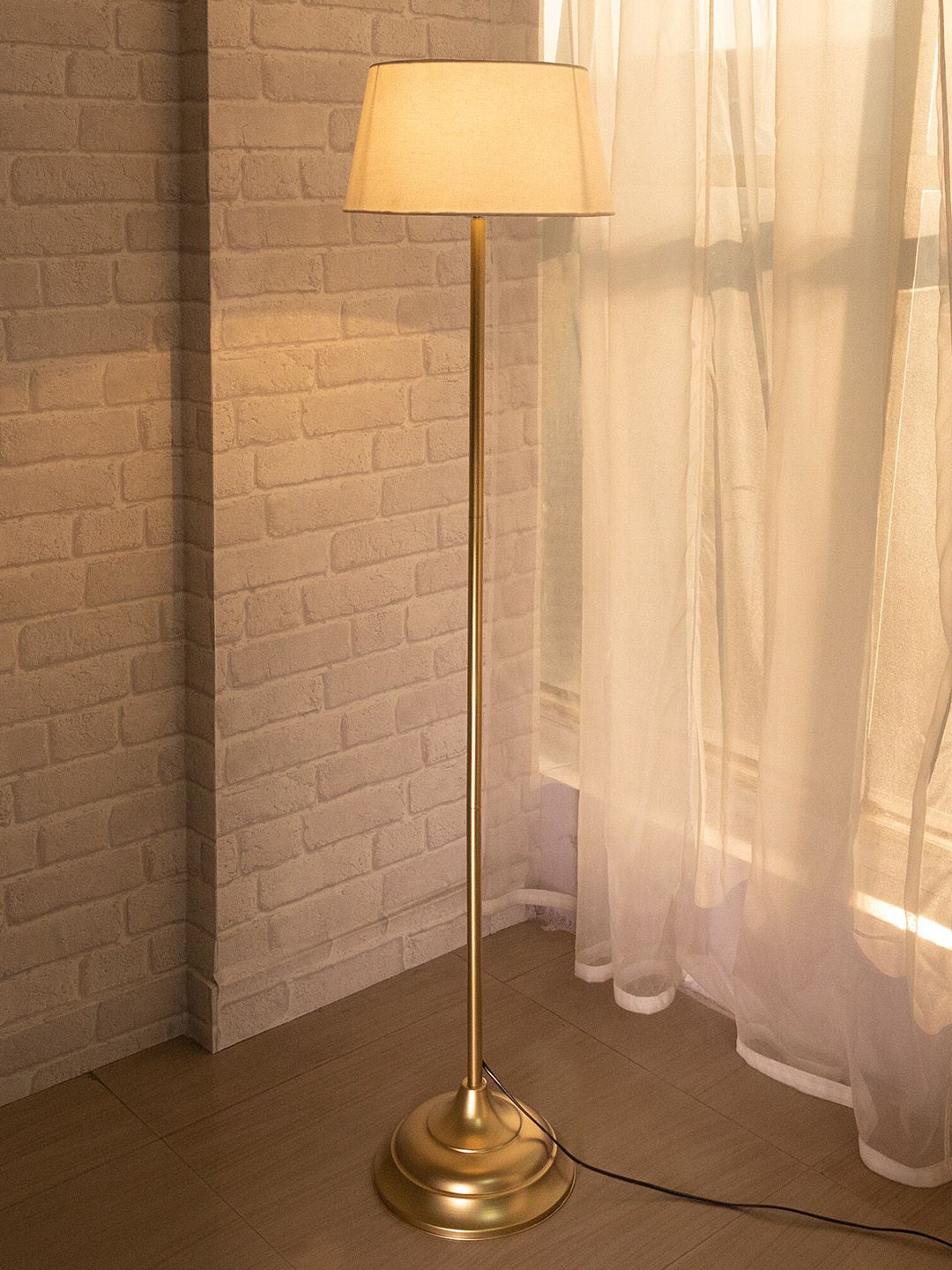 Homesake White & Gold-Toned Metal Floor Lamp with Shade Price in India