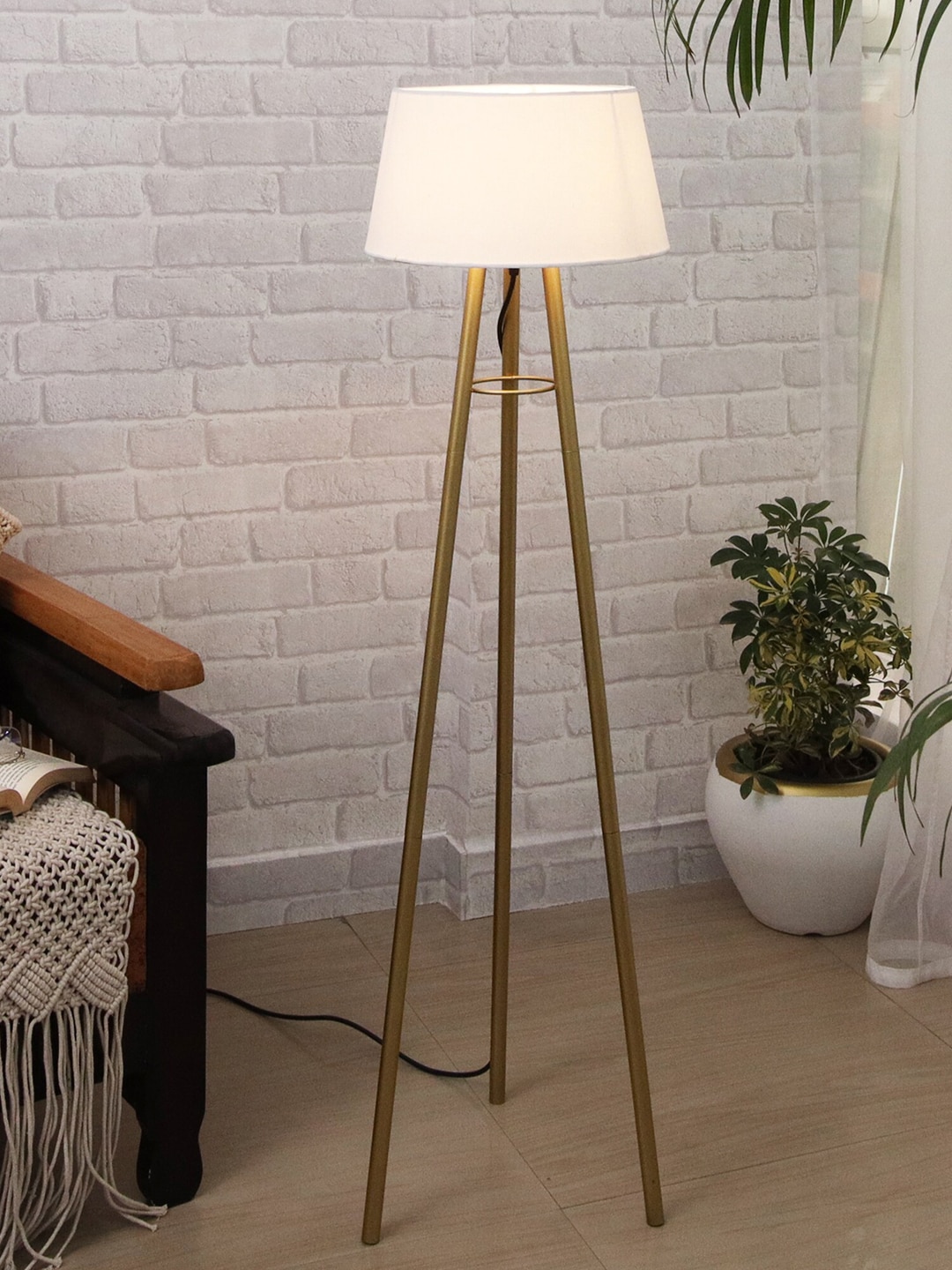 Homesake White Tripod Floor Lamp With White Shade Price in India