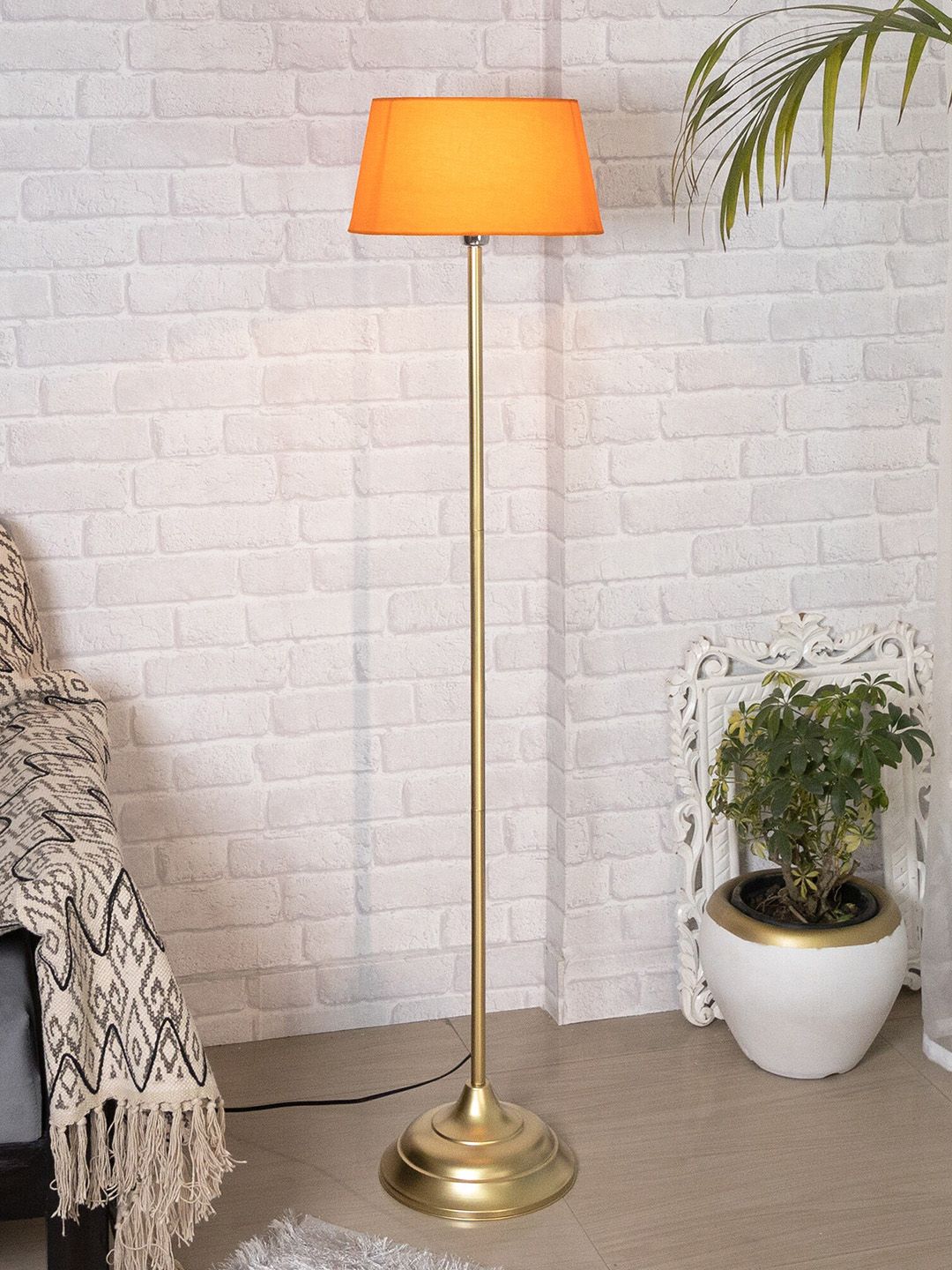 Homesake Orange Contemporary Gold-Plated Metal Straight Floor Lamp with Shade Price in India