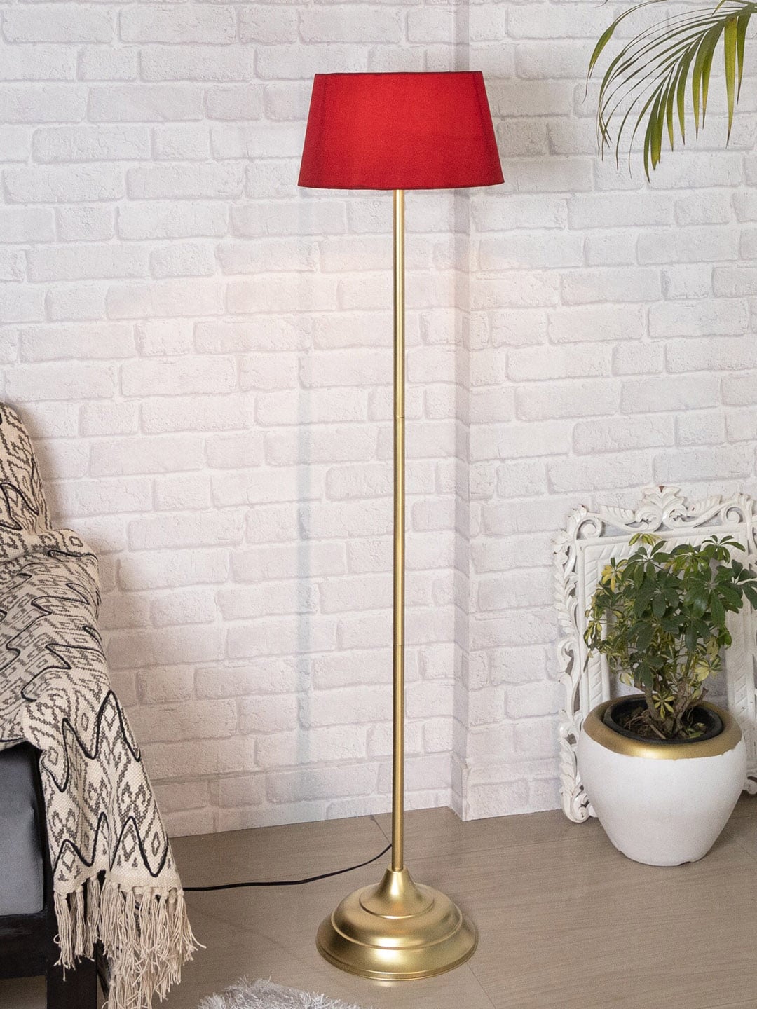 Homesake Red & Gold-Toned Shade Contemporary Metal Floor Lamp Price in India