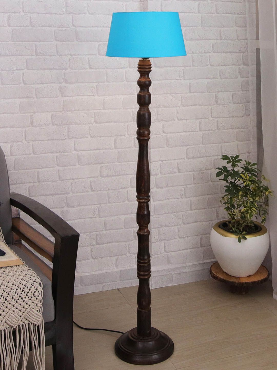 Homesake Black Finish Wooden Floor Lamp With Shade Price in India
