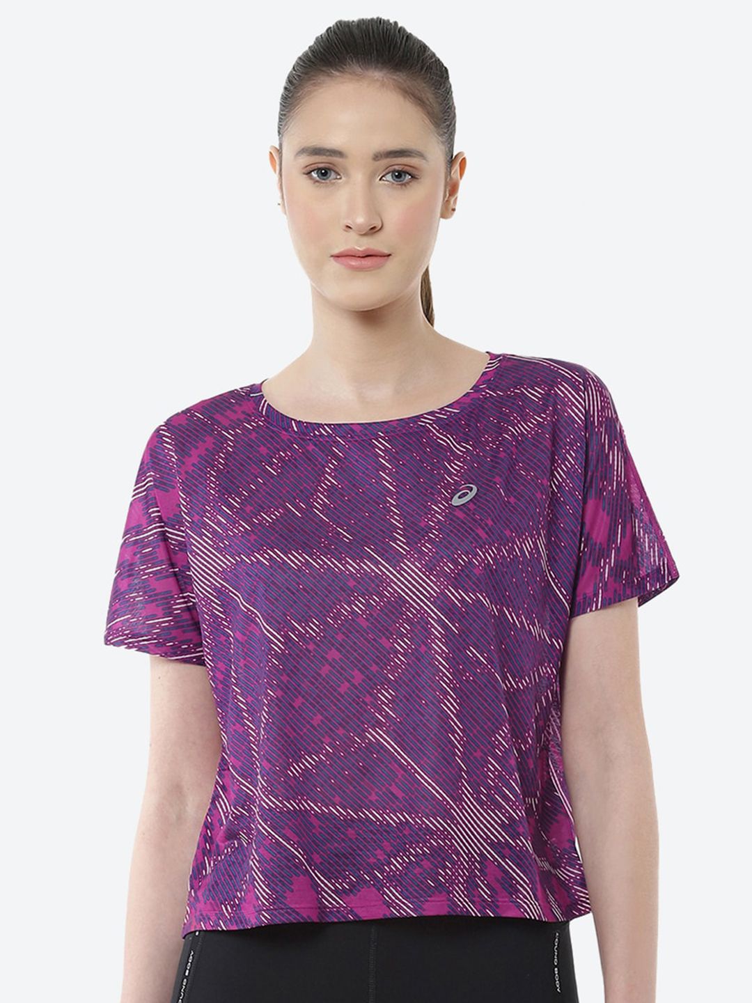 ASICS Women Purple Printed Extended Sleeves Sakura Aop SS Running T-shirt Price in India