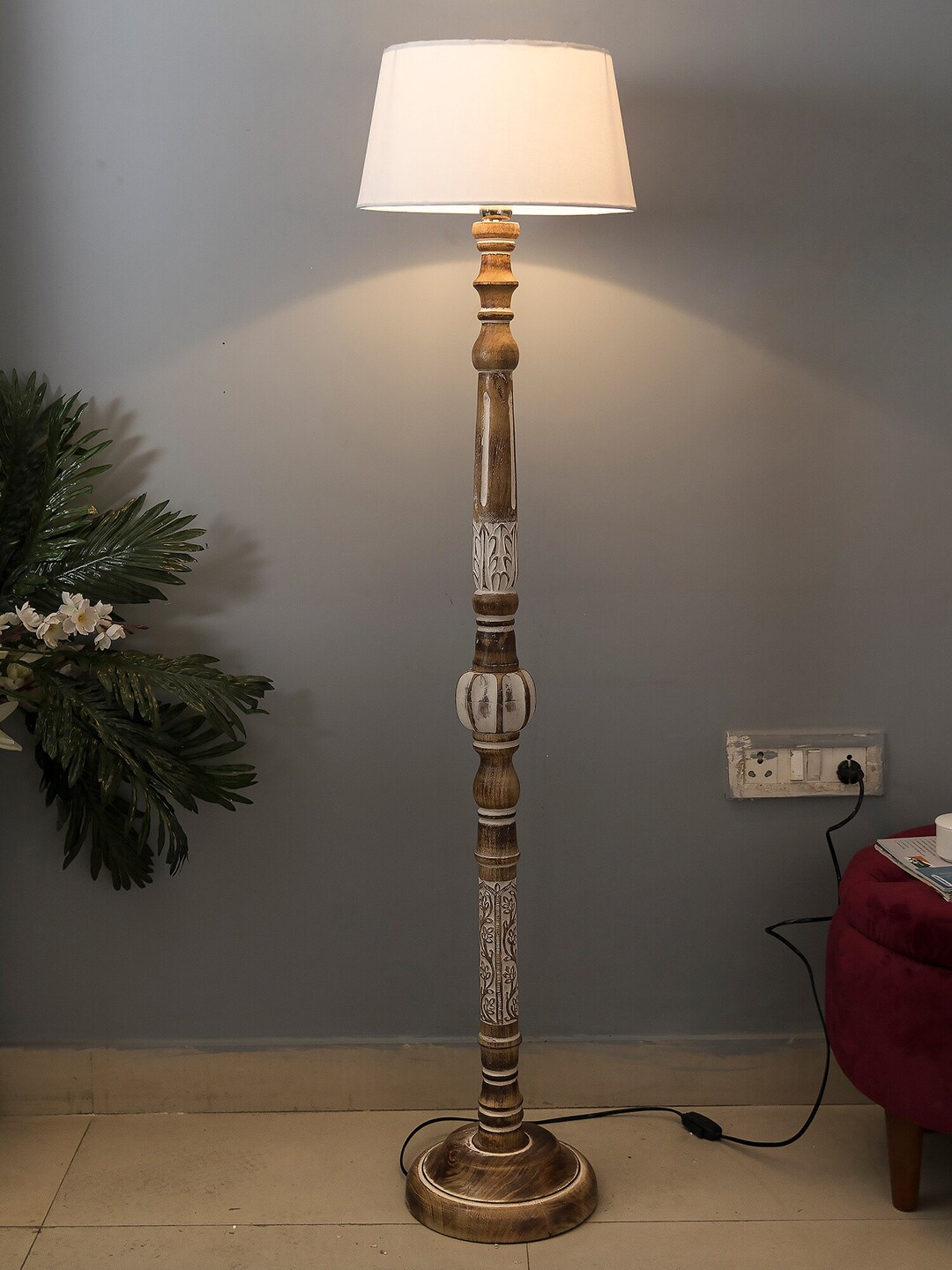Homesake White Antique Floor Lamp With Fabric Shade Price in India