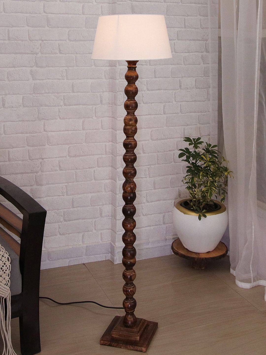 Homesake White Classic Sphere Ball Antique Wooden Floor Lamp with Shade Price in India