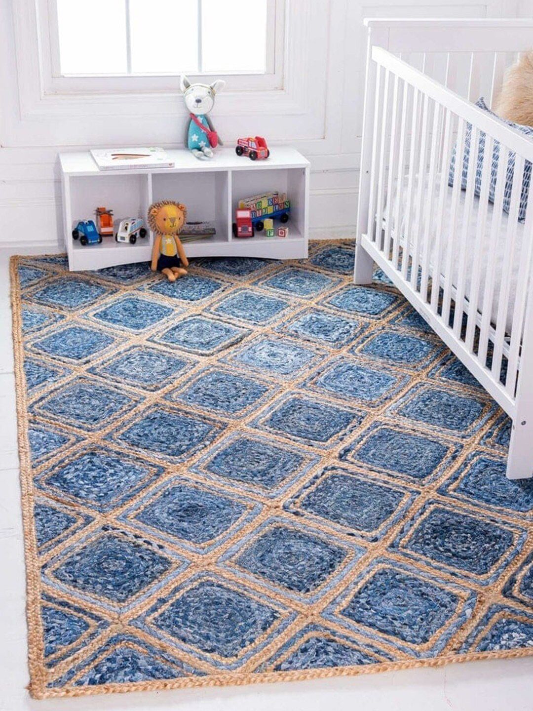 HABERE INDIA Blue & Beige Printed Jute Carpet Price in India