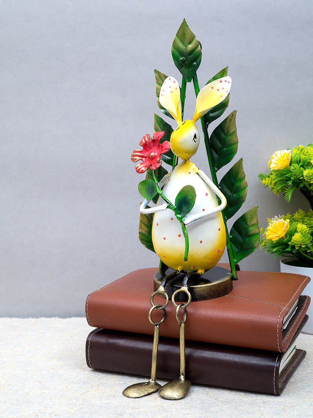 Golden Peacock Yellow & Green Handpainted Rabbit Figurine Decorative Showpiece Price in India