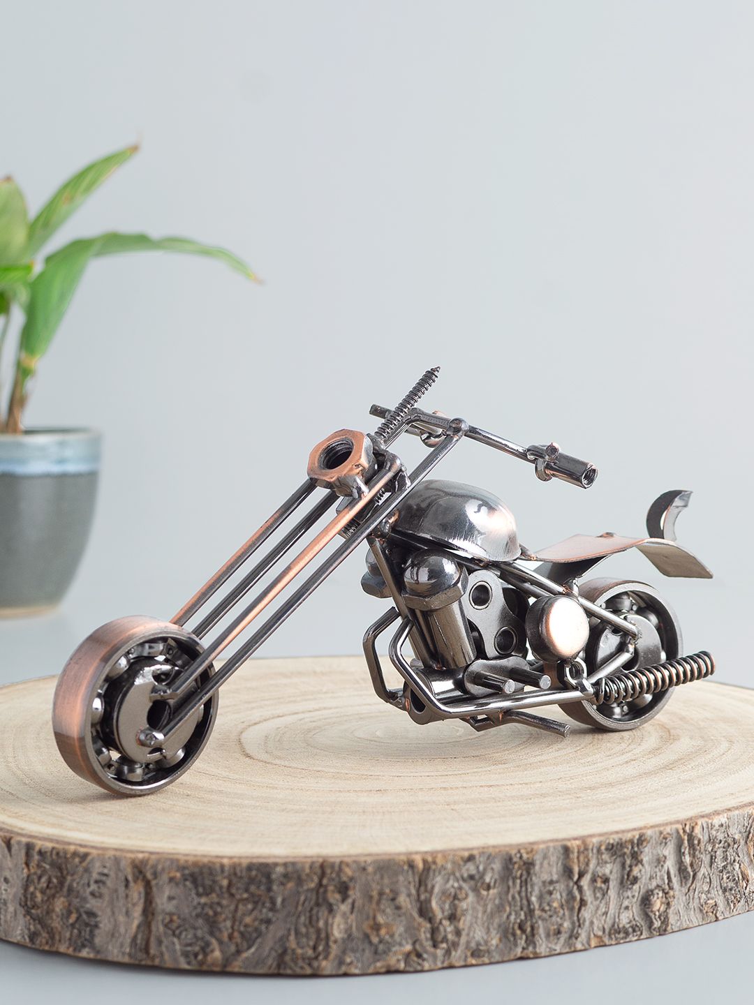 Golden Peacock Black Antique Copper-Toned Metal Motor Bike Showpiece Price in India