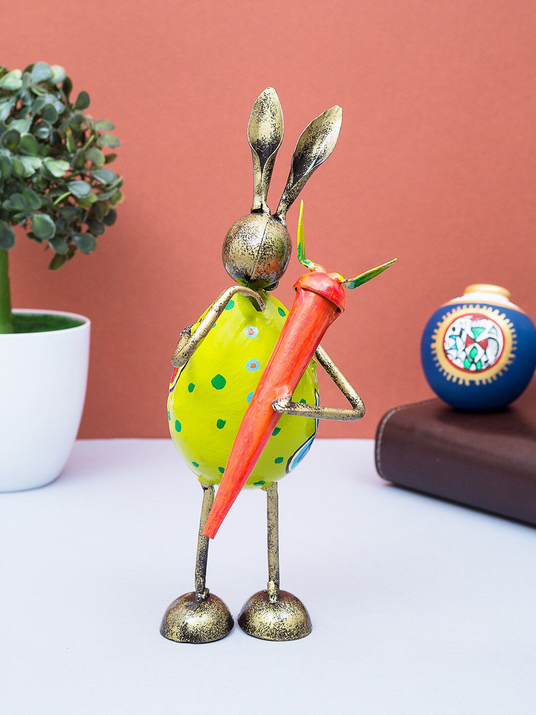 Golden Peacock Orange & Green Rabbit Figurine Decorative Showpiece Price in India
