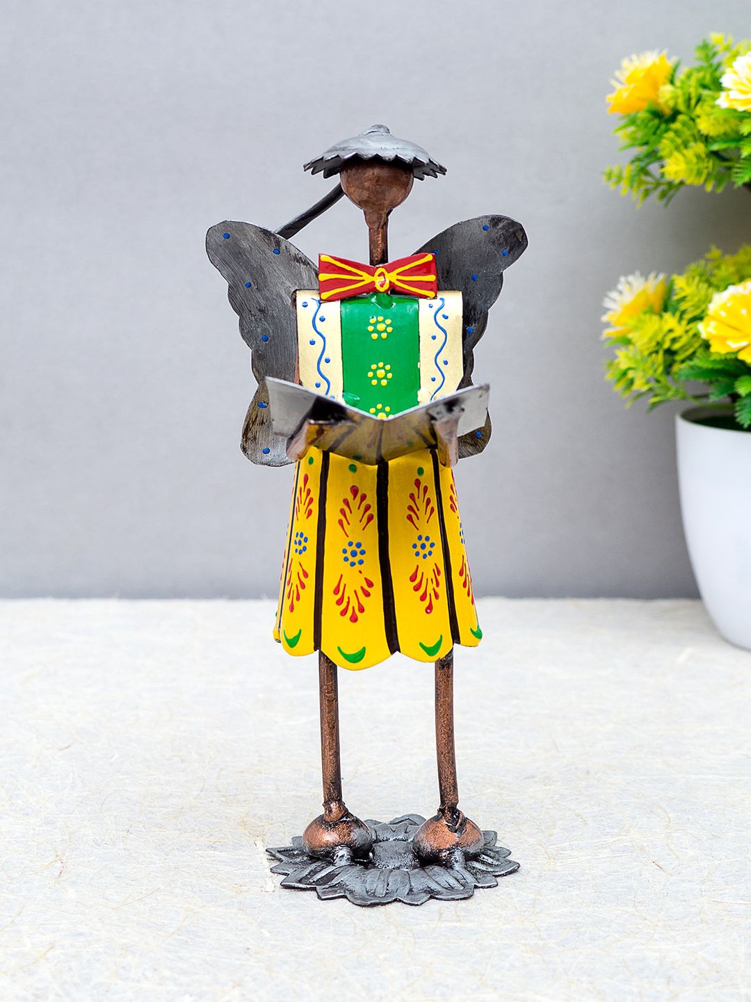 Golden Peacock Yellow & Blue Handpainted Figurine Price in India