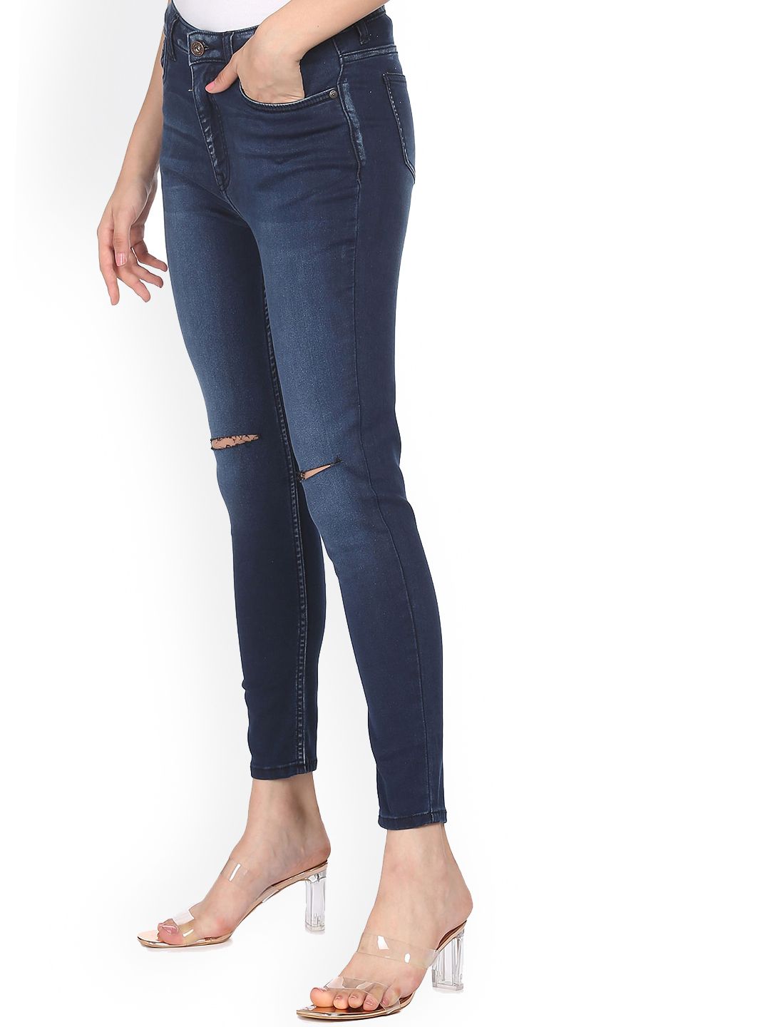 Sugr Women Navy Blue Mid Rise Stone Wash Jeans Price in India