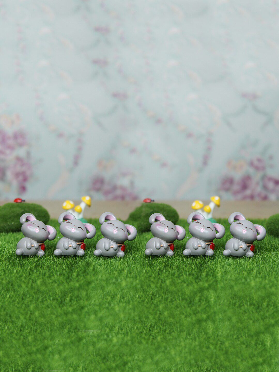 Wonderland Set Of 6 Grey Mouse Miniature Toys Garden Accessory Price in India