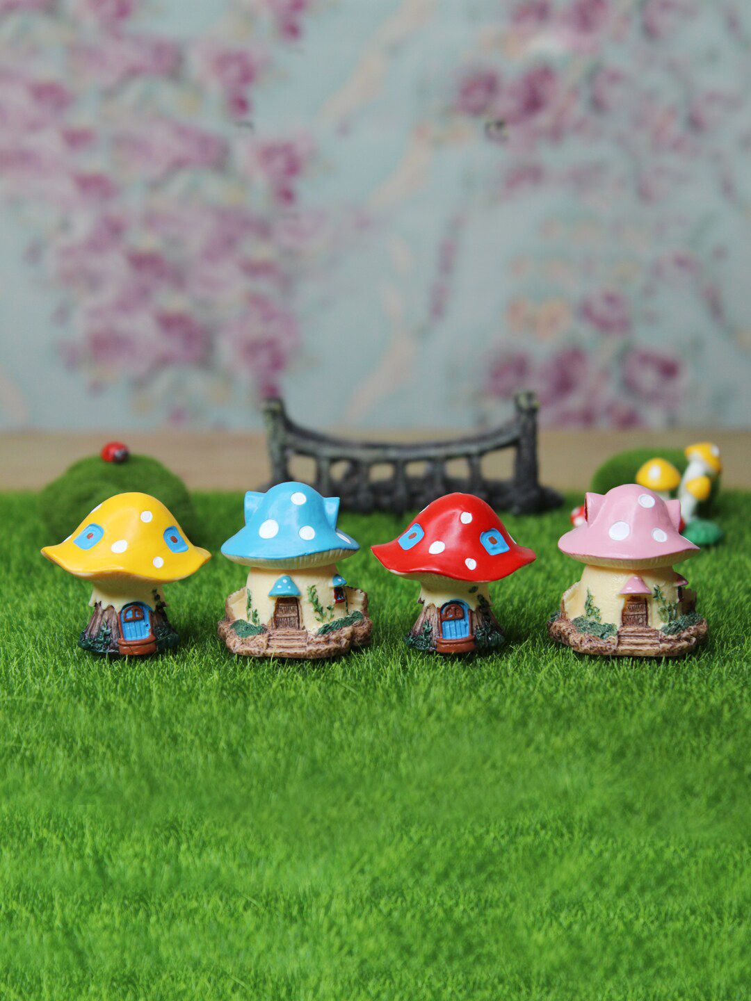 Wonderland Set Of 4 Mushroom House Miniature Toys Garden Accessory Price in India
