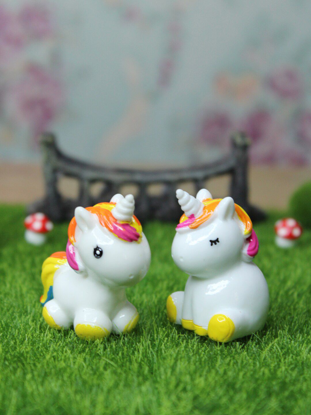 Wonderland Set Of 2 White & Yellow Unicorn Miniature Toys Garden Accessory Price in India