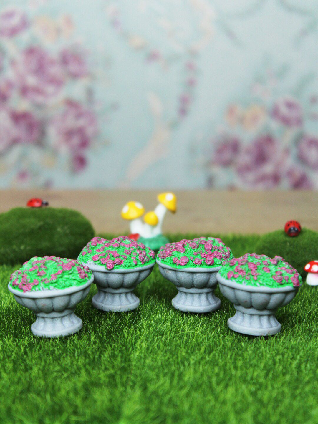 Wonderland Set Of 4 Grey Flower Vase Miniature Toys Garden Accessory Price in India