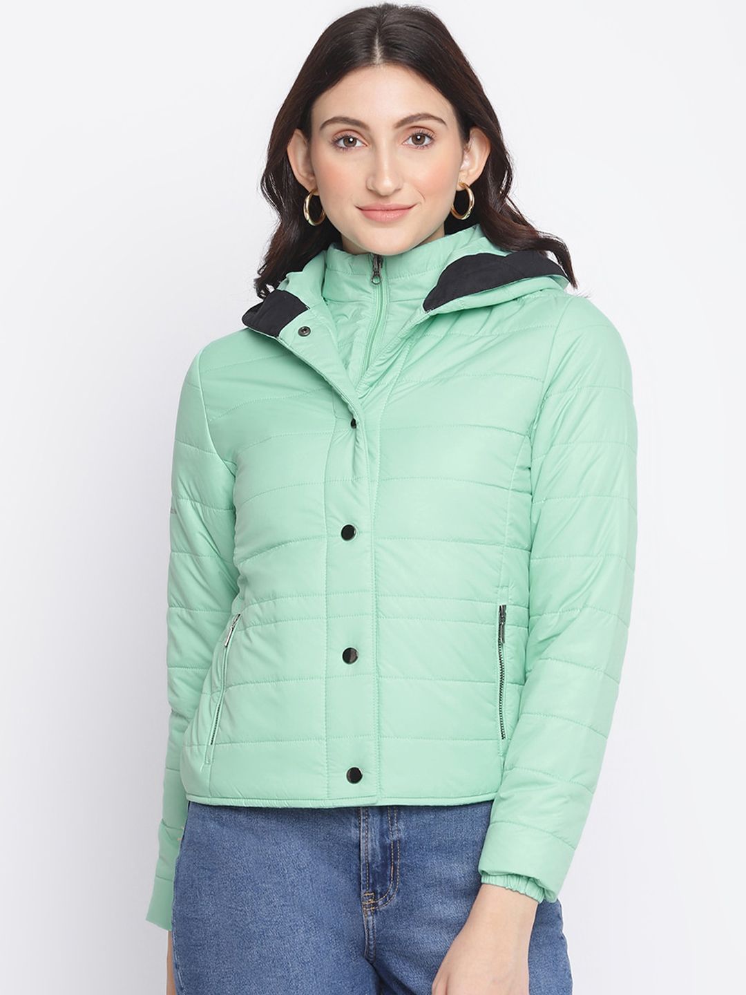 SPYKAR Women Green Solid Padded Jacket Price in India